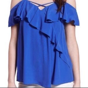 Bp Top Cold Shoulder Crisscross Ruffle Sleeve Royal Blue S Brunch Vacation Party